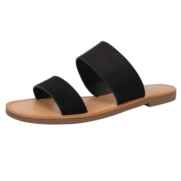 Black Double Strap Flat Sandal - Picture 3 of 7
